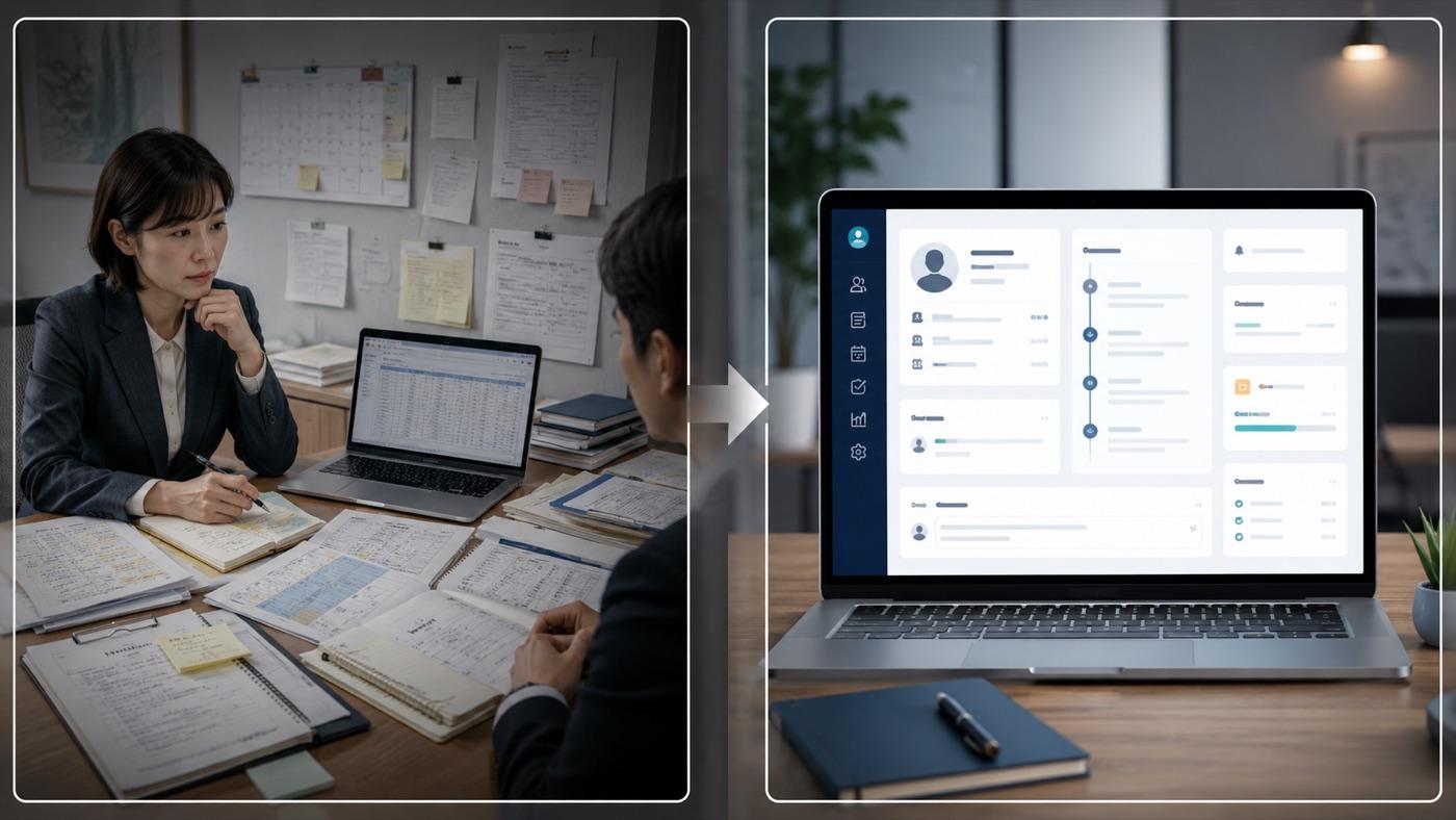 会員制サービス業の顧客・会員管理のBefore/Afterイメージ
